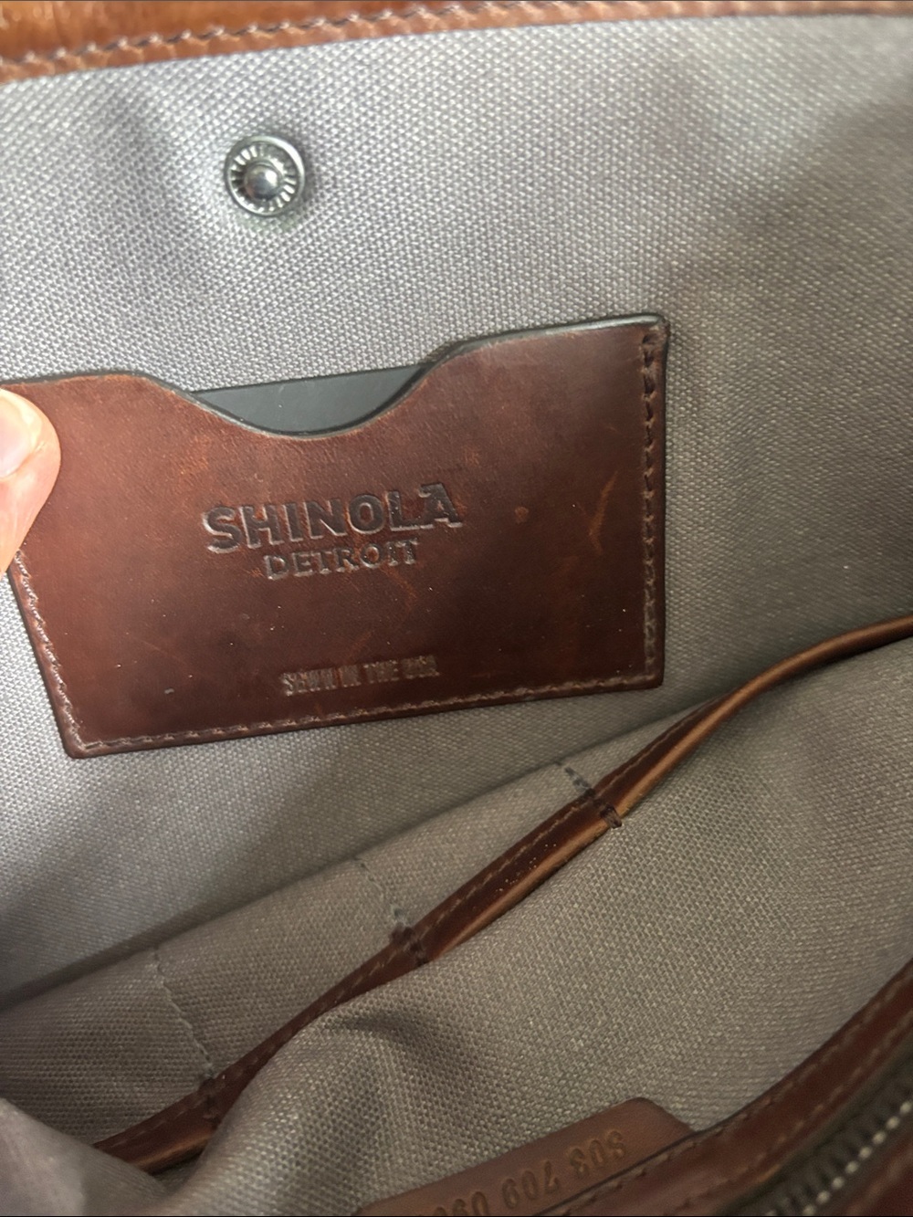 Shinola Brown Leather Messenger with Adjustable Canvas broken Strap - Picture 2 of 11